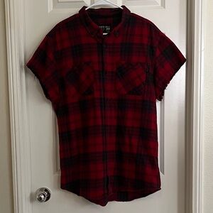 Men's Black and Red Plaid Casual Button Down Shirt